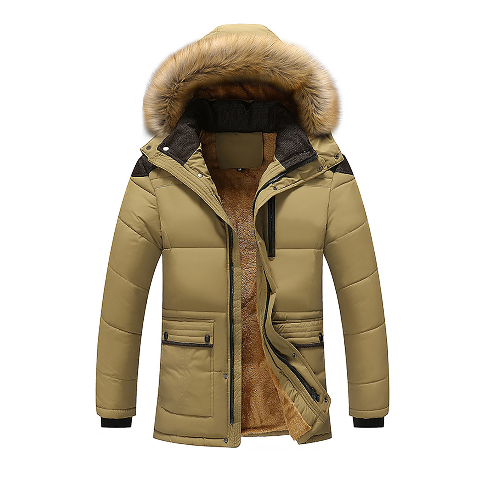 cllios Men's Fleece Lined Parka Jacket Thicken Windproof Down Coat with Faux Fur Collar Hood Snowproof Jackets Plus Size Winter Warm Padded Jacket